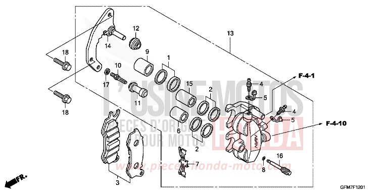 FRONT BRAKE CALIPER (NHX110WHA) for NHX 110 BLACK (NH1) from 2010
